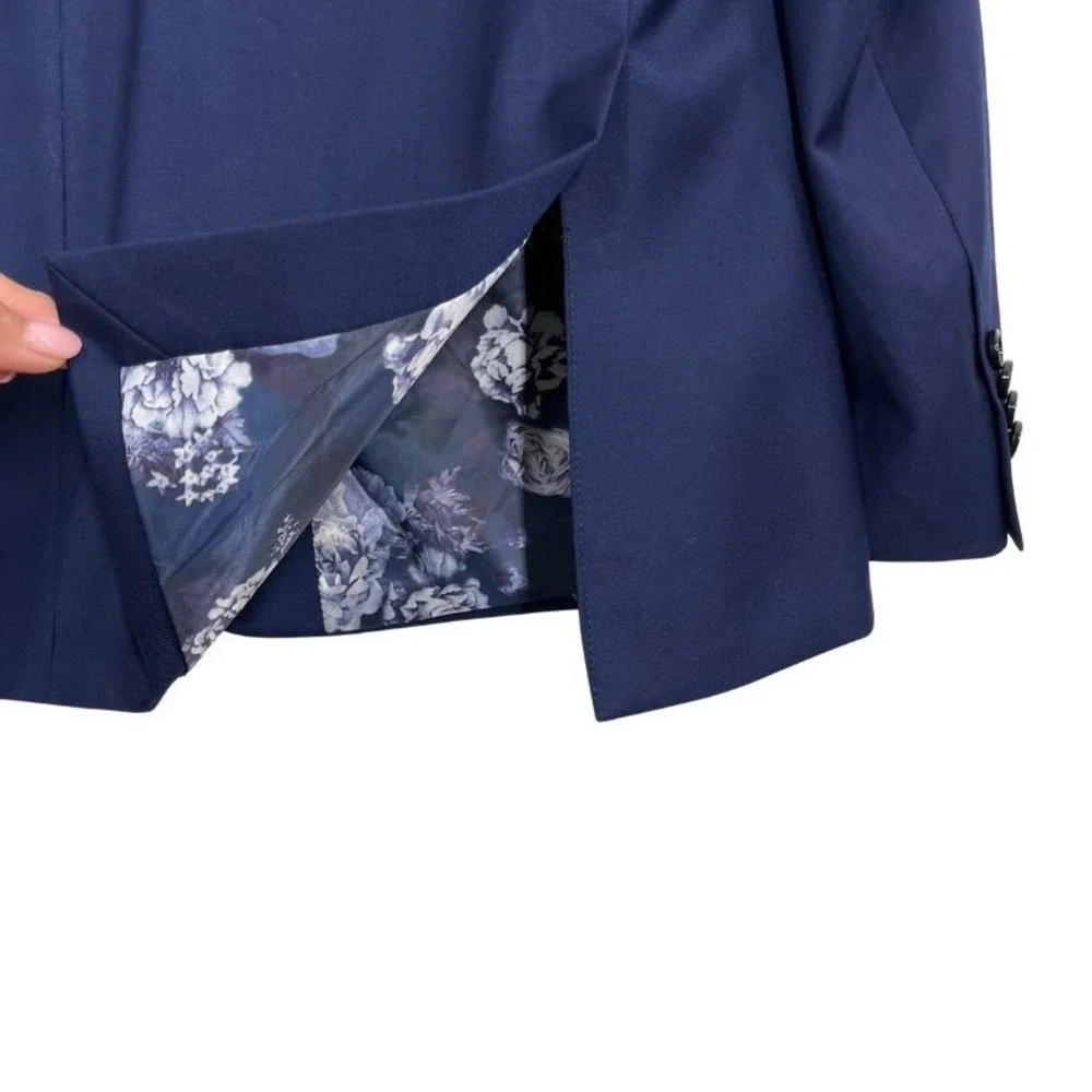 Indochino Men's Navy Wool Blazer Sport Coat 2-Button‎ Lined Floral Interior